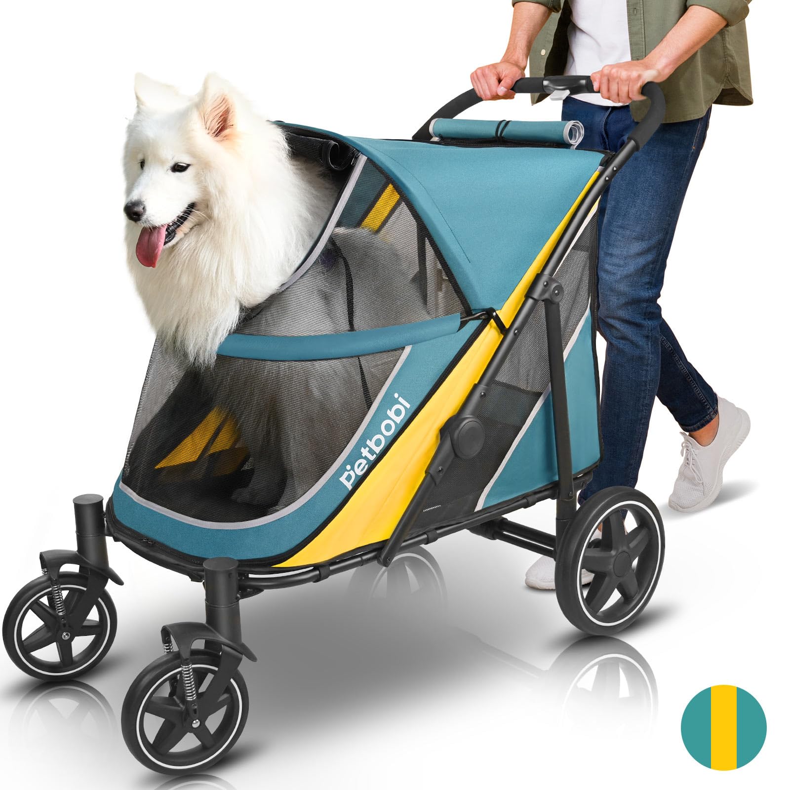 Petbobi Dog Stroller with One-Hand Fold enables quick, convenient travel with minimal effort.