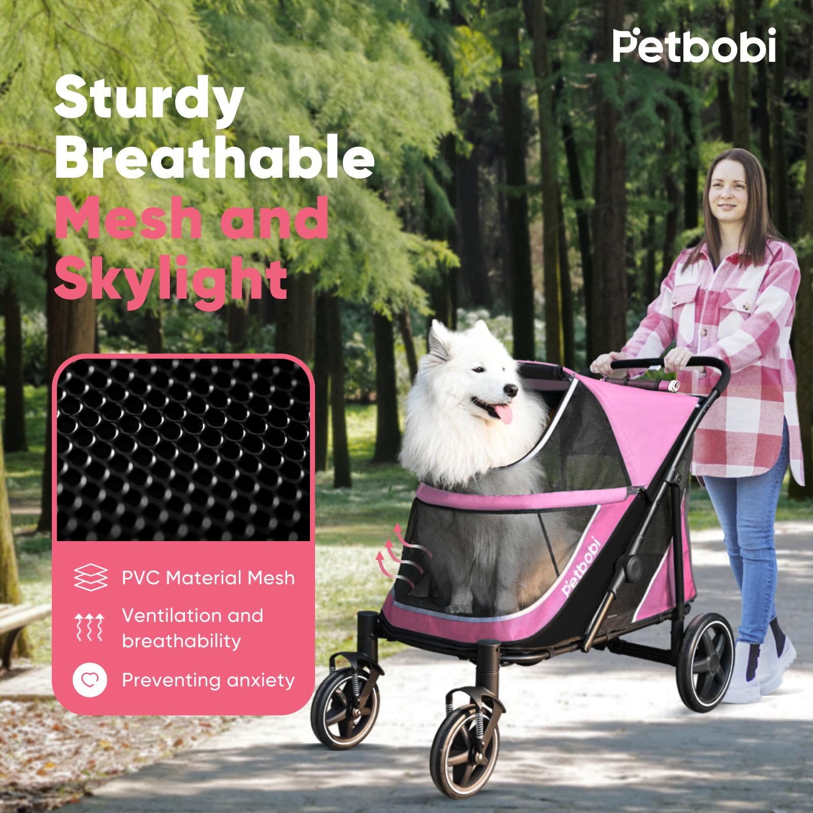 Petbobi dog stroller rear entry enables convenient pet access.