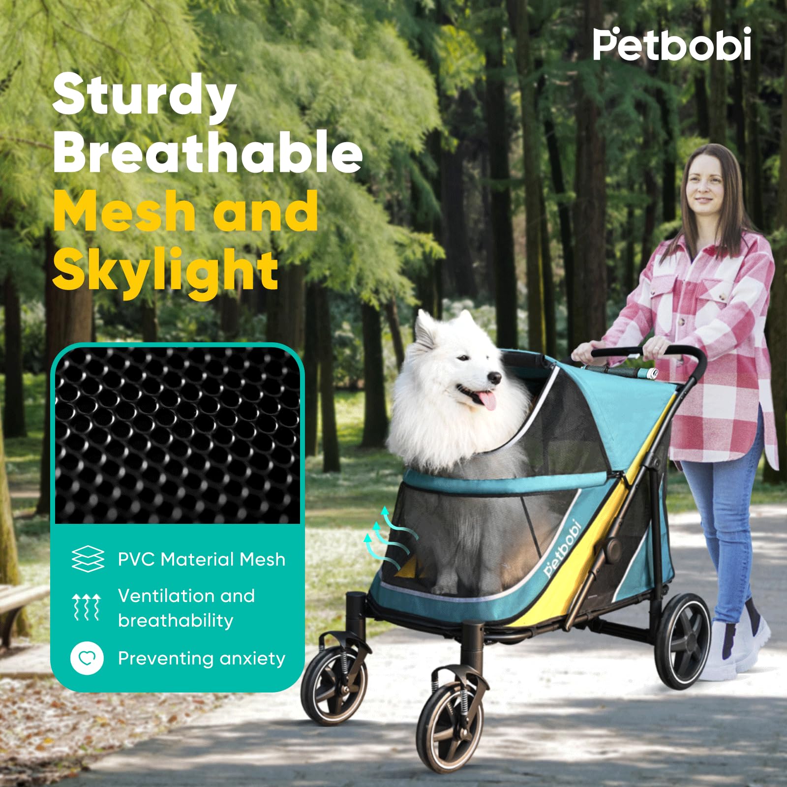 Petbobi Dog Stroller Reflective Strips improve visibility during low-light outings.