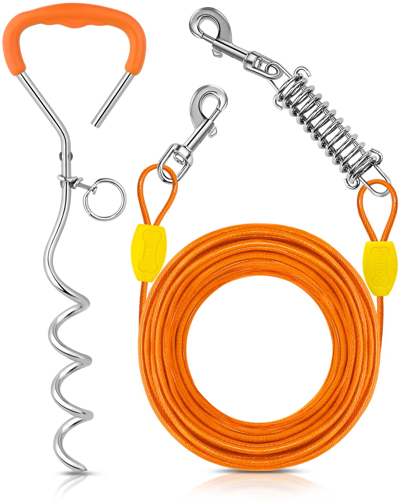 Petbobi Dog Tie-Out 50ft cable provides safe outdoor roaming for dogs up to 120 lbs.