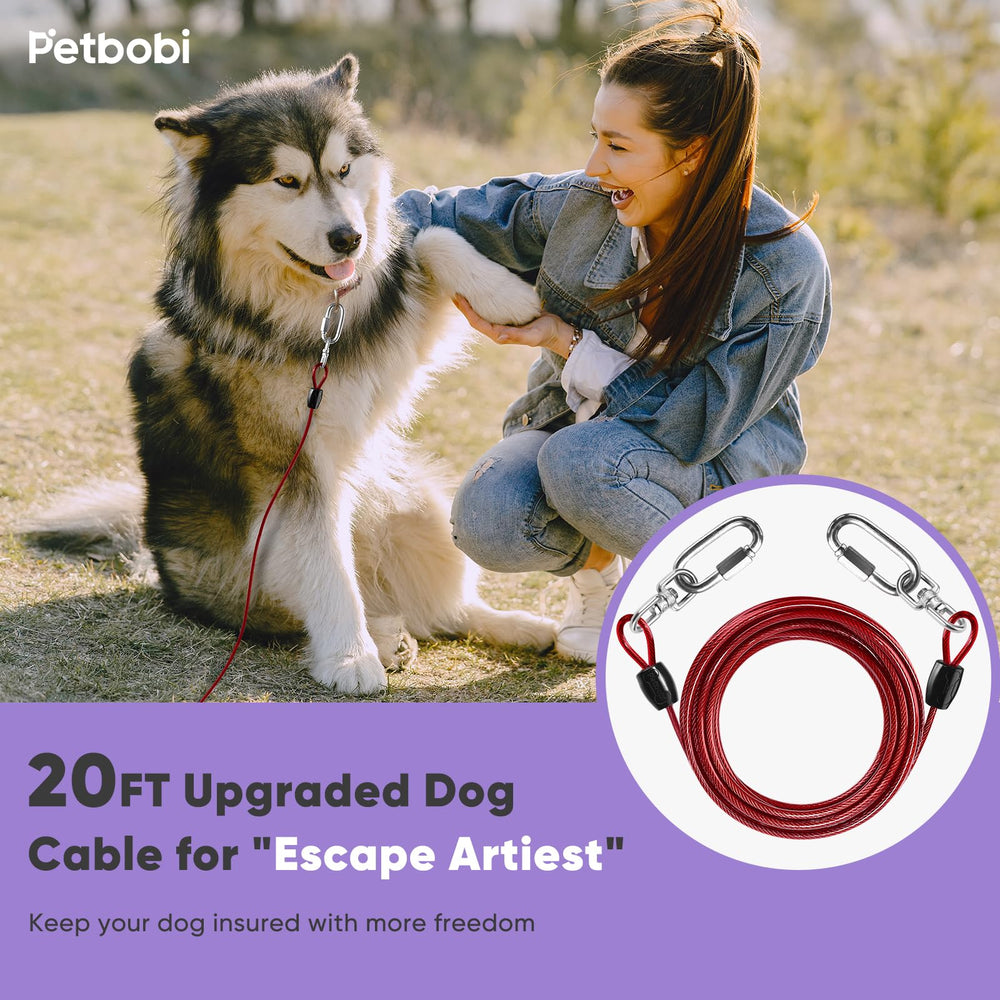 Petbobi 6mm stainless steel tie-out wire with weather-ready coating.