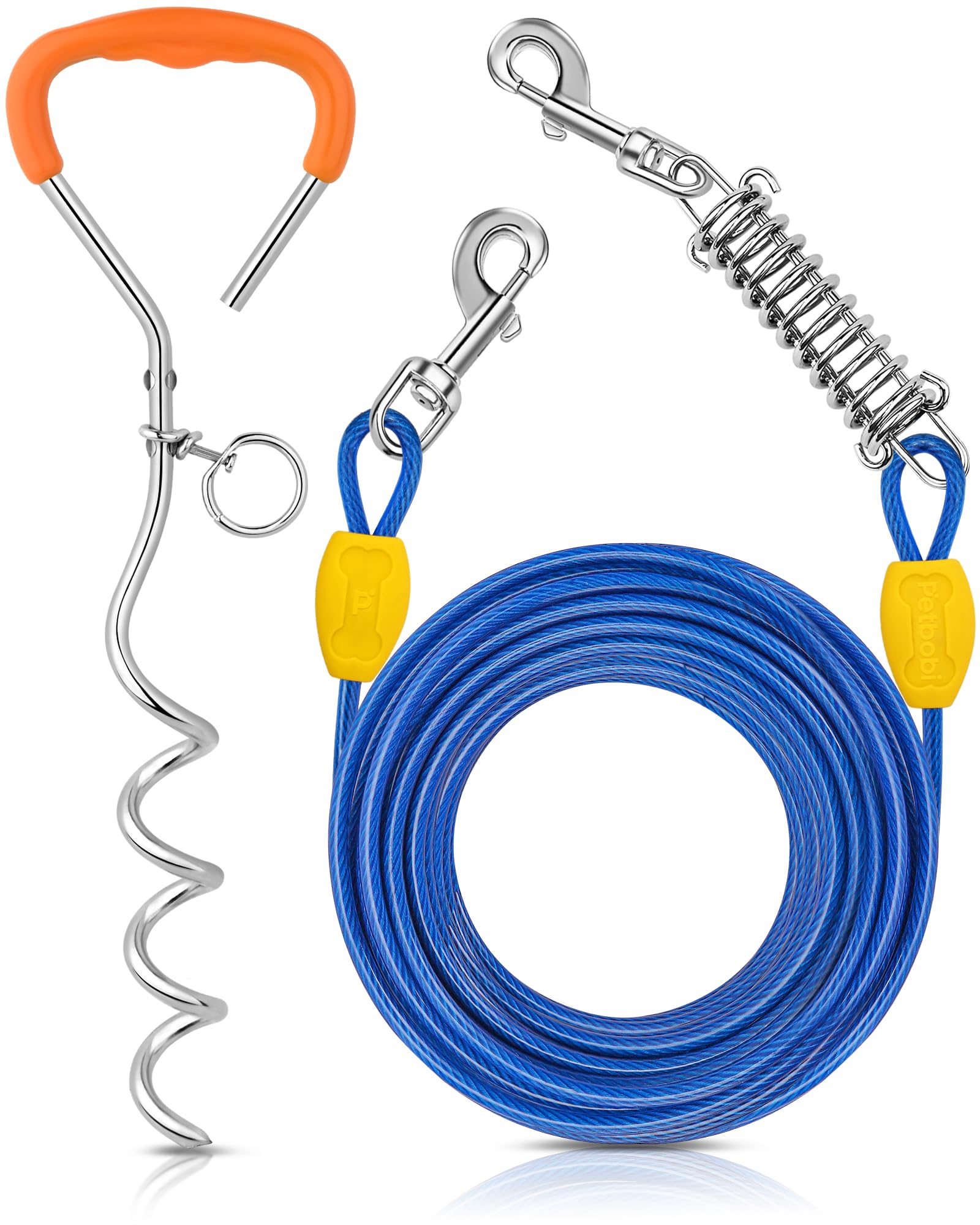 Petbobi dog tie-out cable 50ft blue expands outdoor roaming space for dogs.