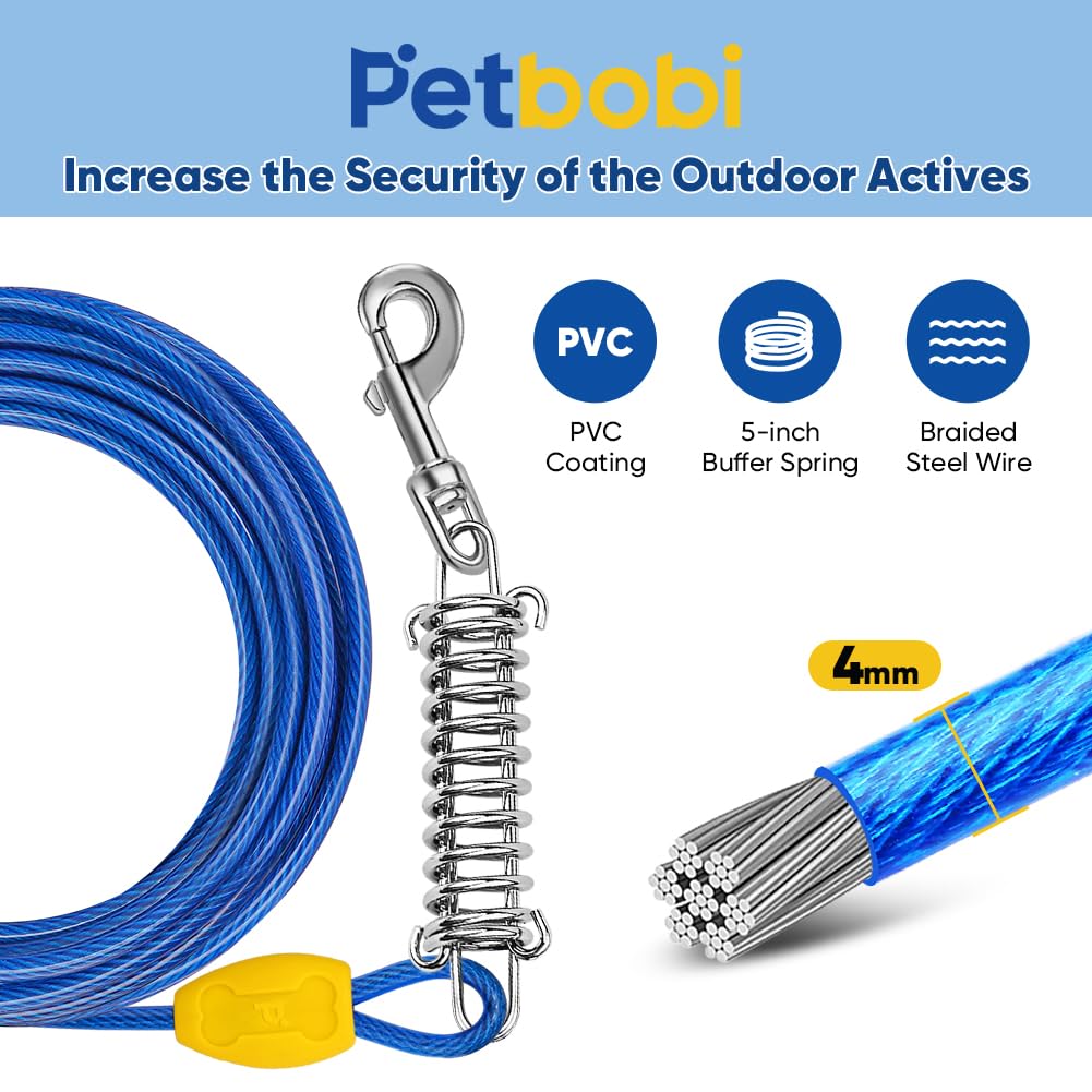 Petbobi dog tie-out spring 5inch absorbs shocks for gentler tugs.