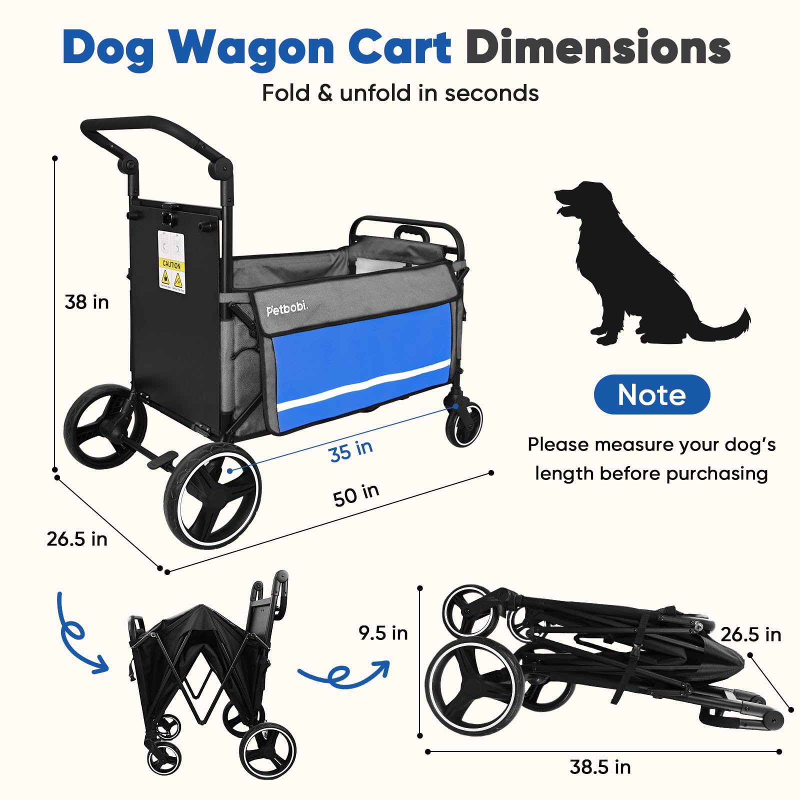 Petbobi Dog Wagon Stroller blue side entry with ramp for mobility support