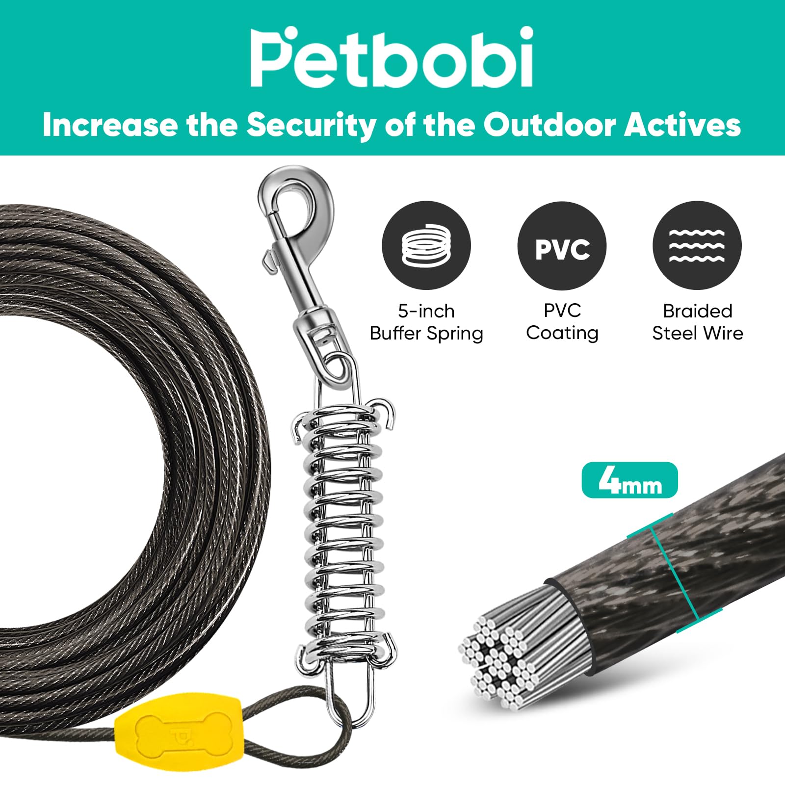 Petbobi ground stake 16in spiral enables quick secure anchoring on grass or sand.