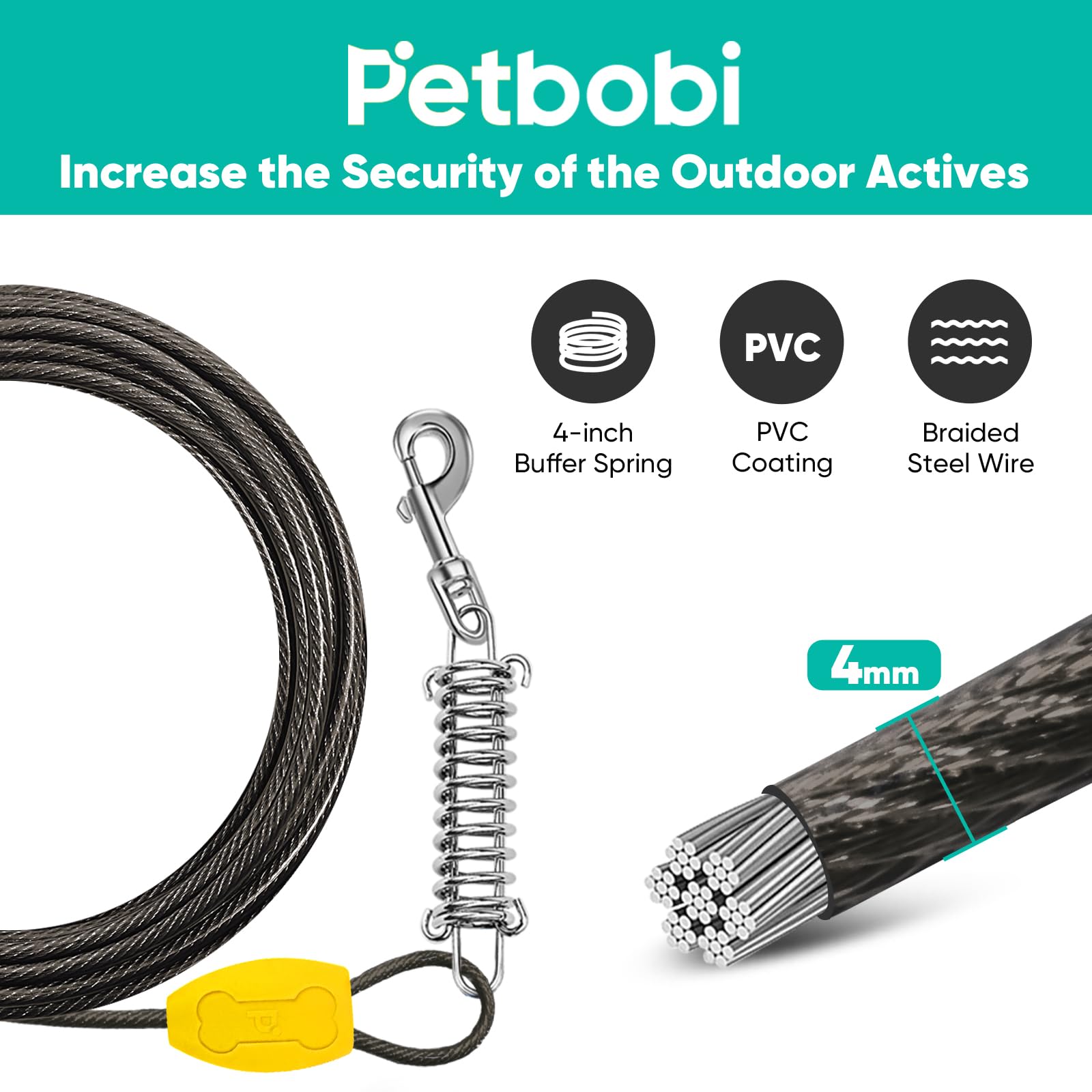 Petbobi ground stake 16inch keeps dogs secure during camping or yard time.