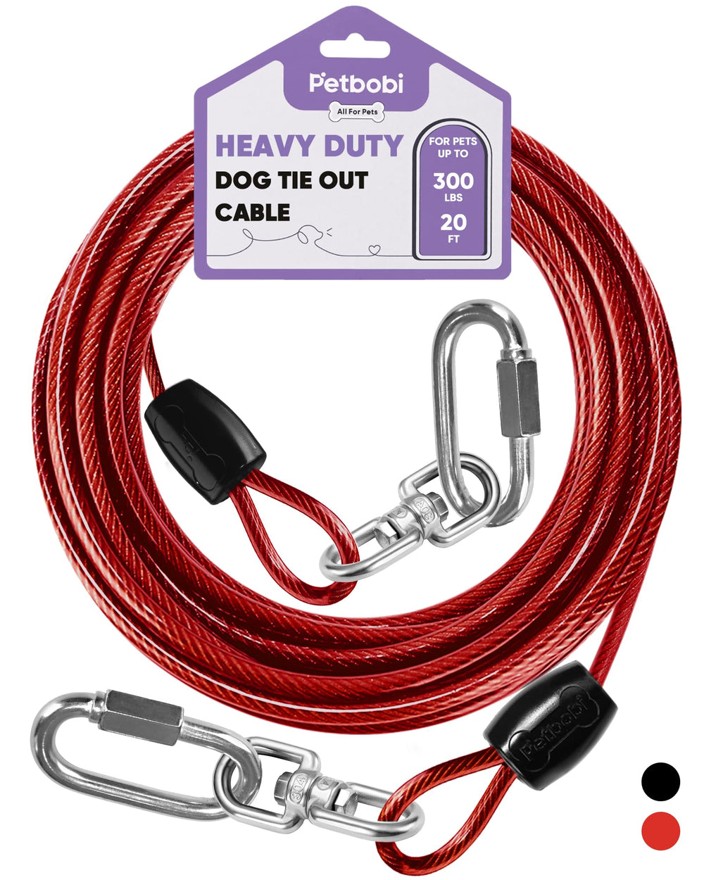 Petbobi heavy-duty dog tie-out 20ft cable for secure outdoor play and freedom.