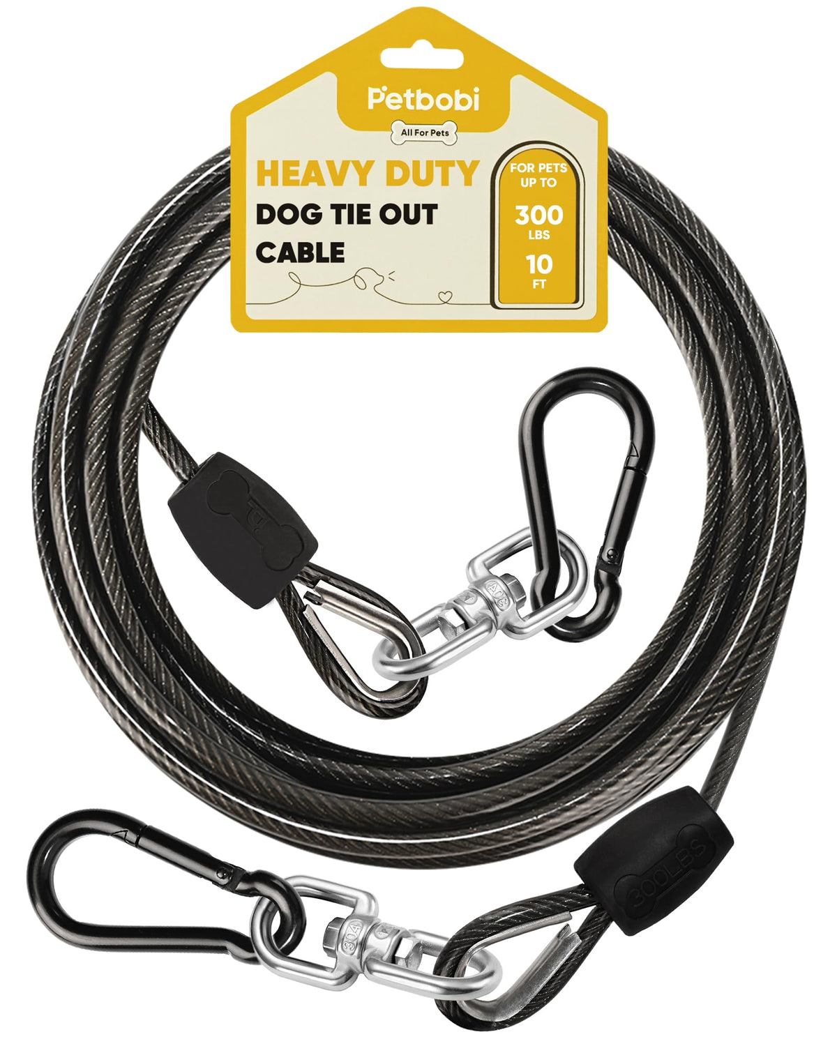 Petbobi heavy-duty dog tie-out cable 10ft shows safe freedom for large dogs