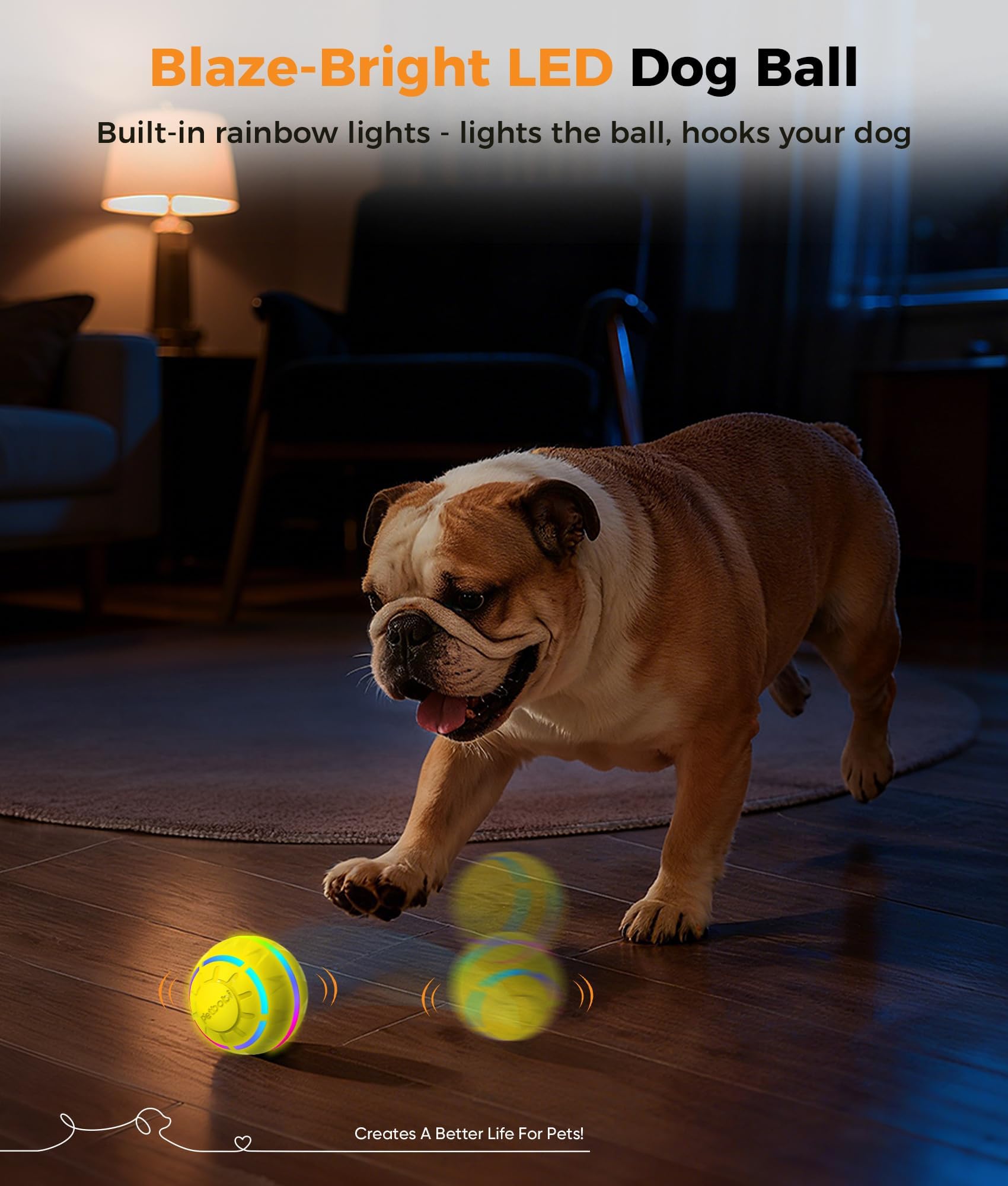 Petbobi LED ball in motion for visual chase during dog play