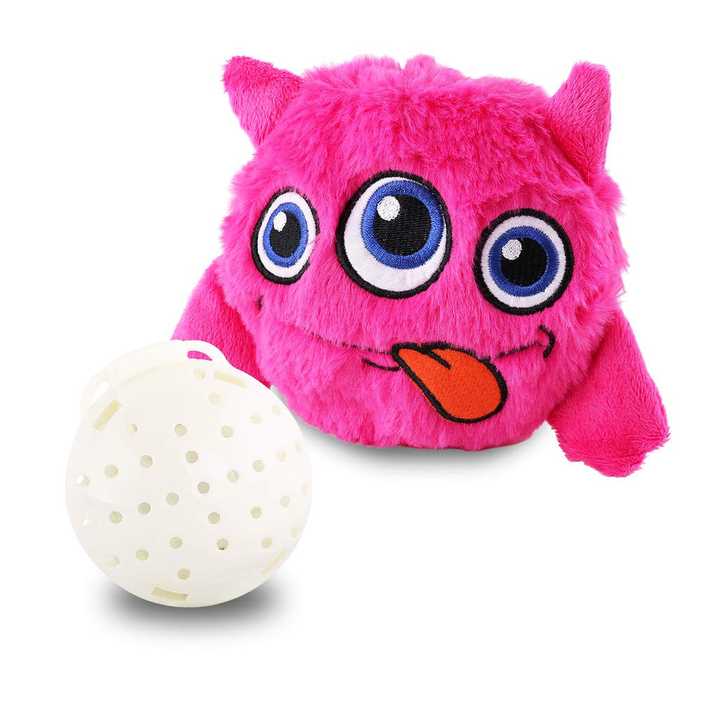 Petbobi Monster Active Ball pink close-up highlights the plush cover and interactive design.