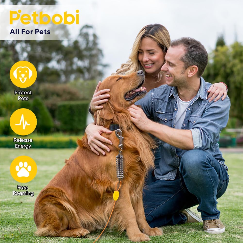 Petbobi set includes 50ft leash, 16-inch stake, and guide for easy setup.