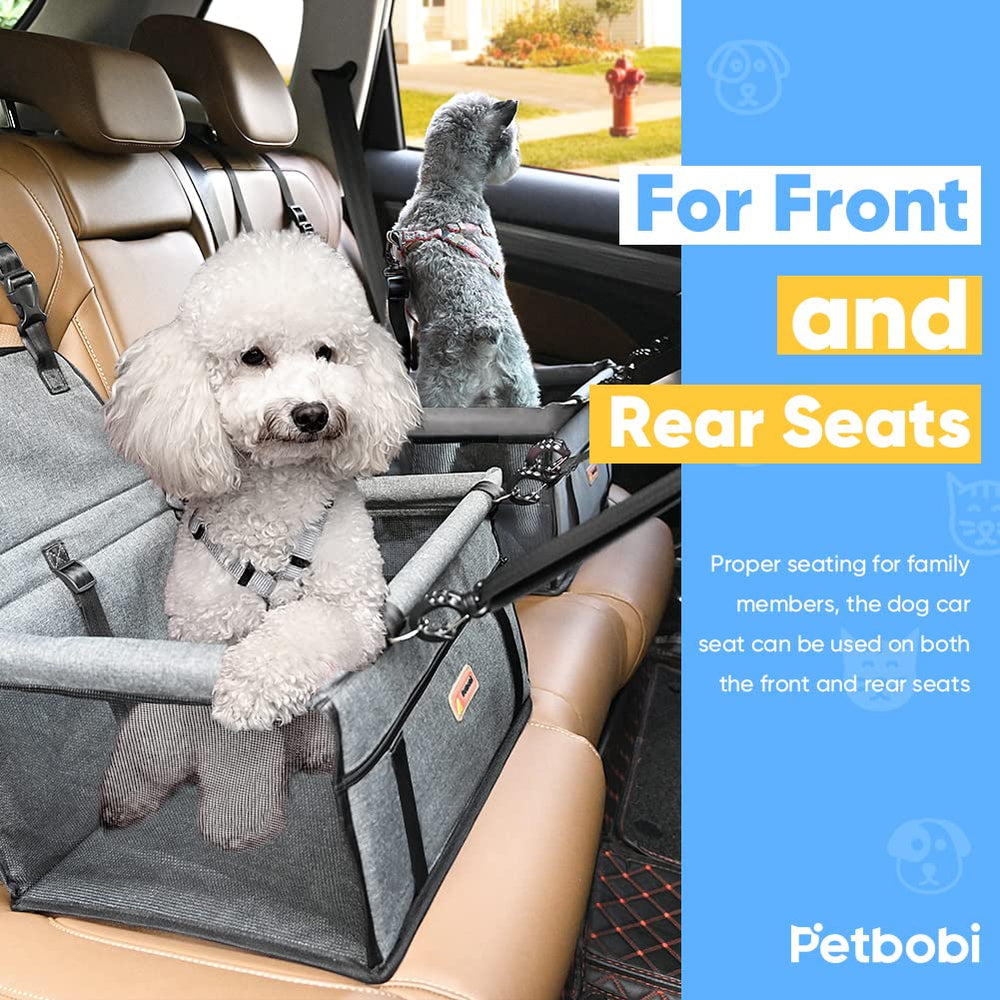 Petbobi booster seat material close-up shows cationic fabric and breathable mesh