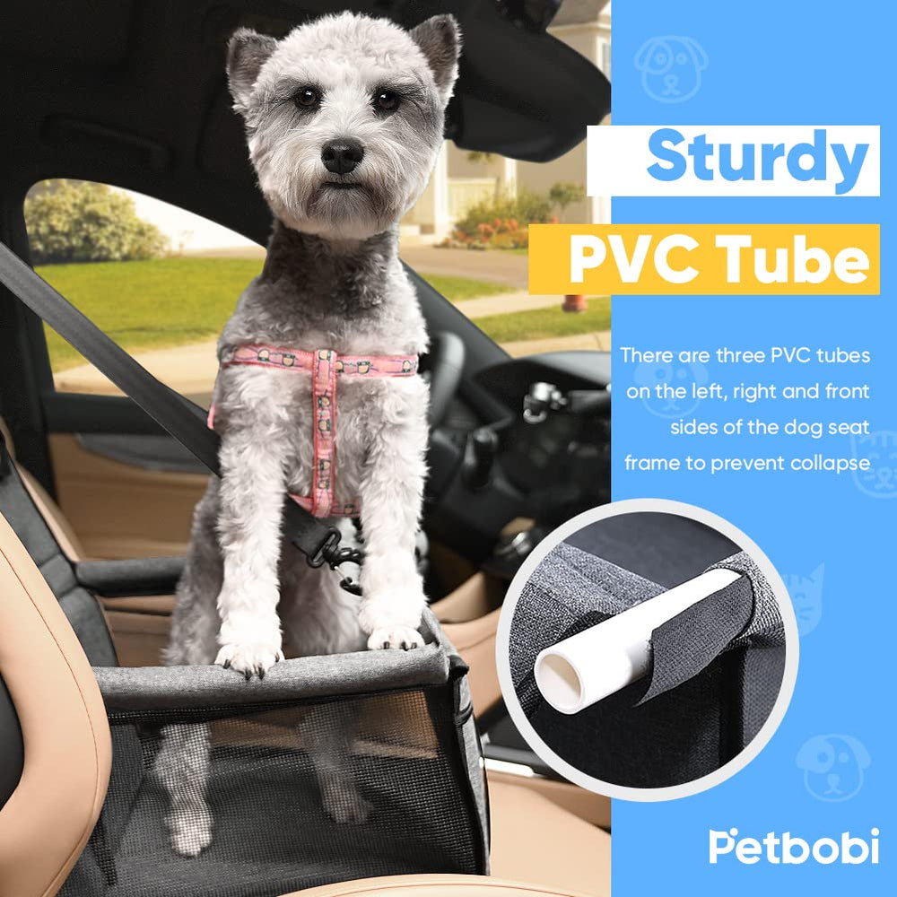 Petbobi booster seat under-seat storage setup shows compact fold for easy travel