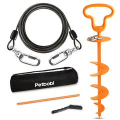Petbobi tie-out cable extends 10ft for flexible outdoor exploration with secure attachment.