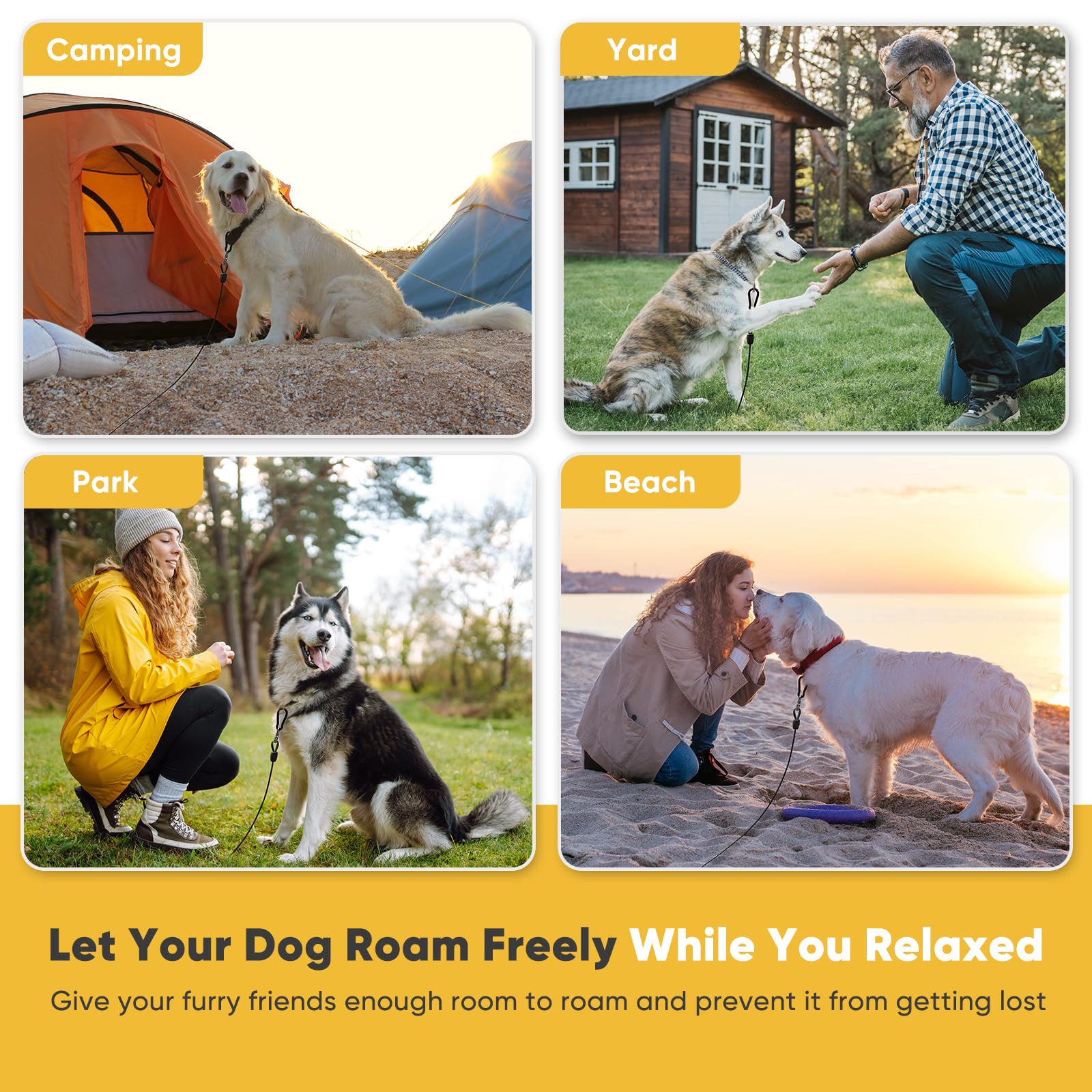 Petbobi weather-ready cable used in yard, park, or beach settings