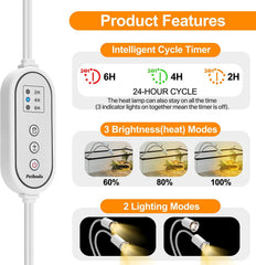 Petboda reptile heat lamp long gooseneck offers flexible angle adjustment.