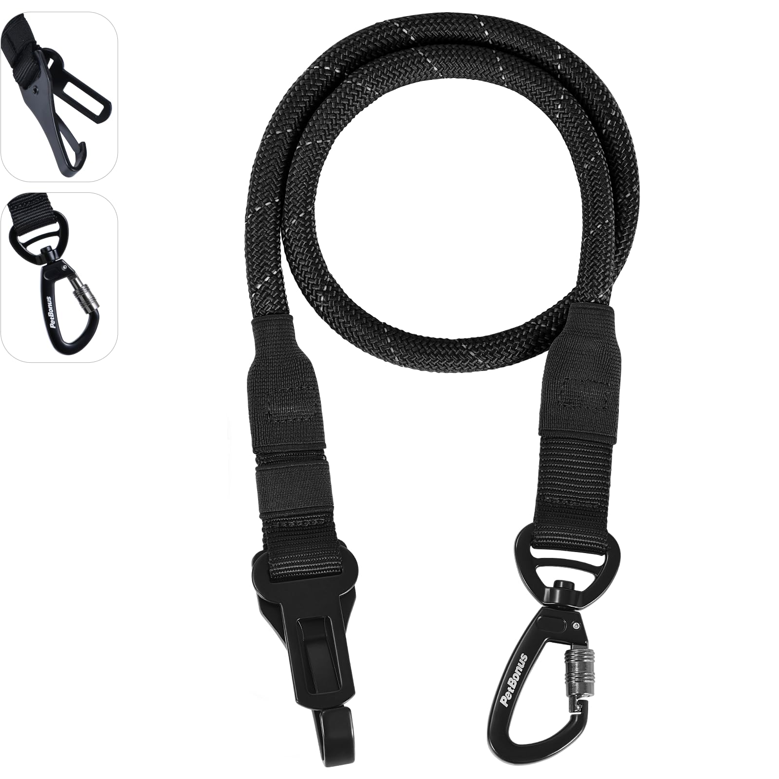 PetBonus dog seat belt 3-in-1 setup demonstrates secure attachment for calm car rides.