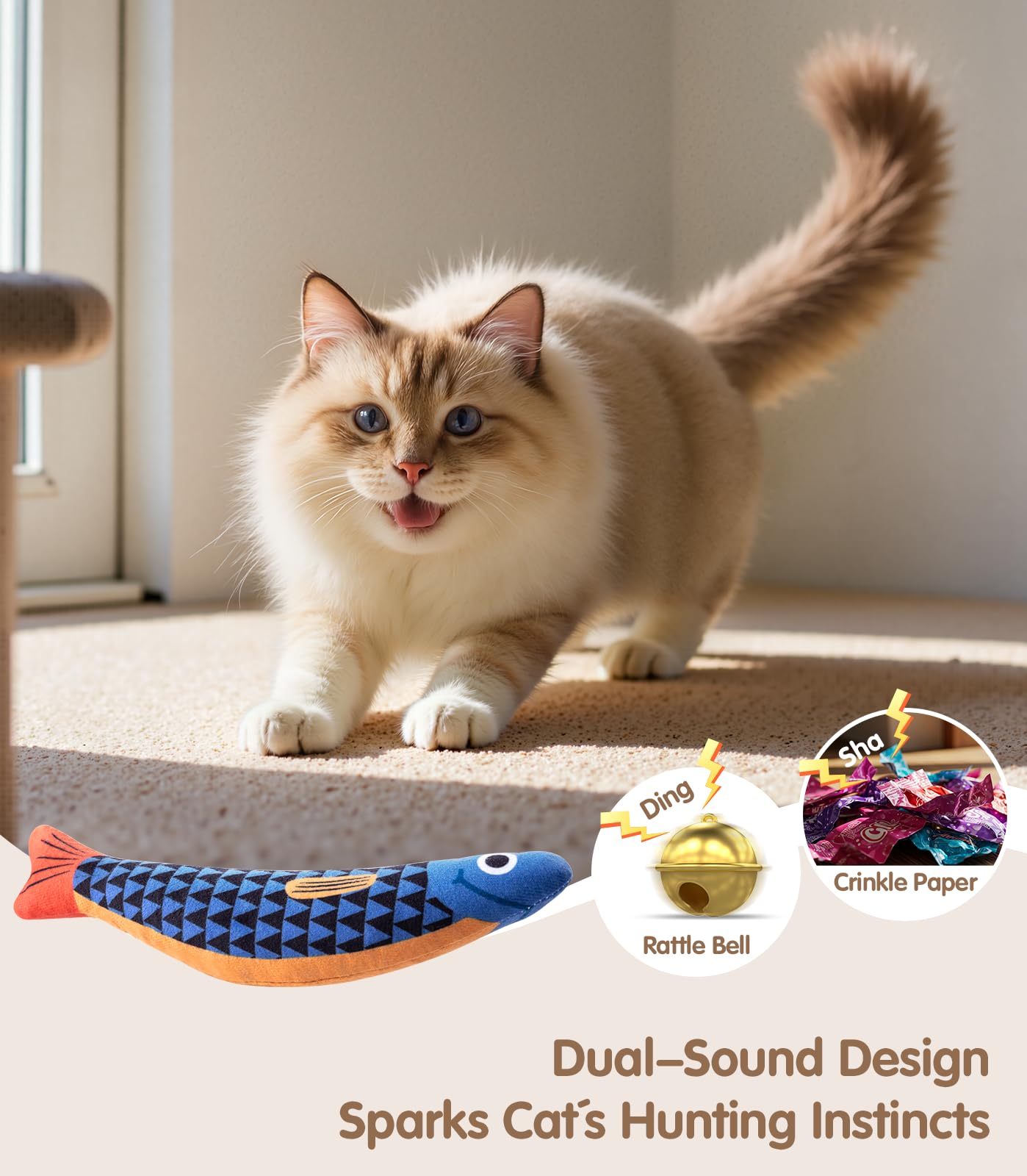 PetBusy crinkle and rattle sound design engages cats with surprising play noises.