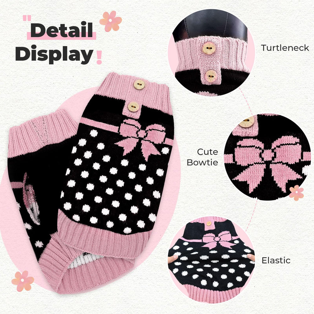 Petcare Bowtie Knit Sweater charming purple dot pattern for an elegant look