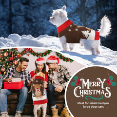 Petcare brown reindeer sweater back view highlighting stretchy fit