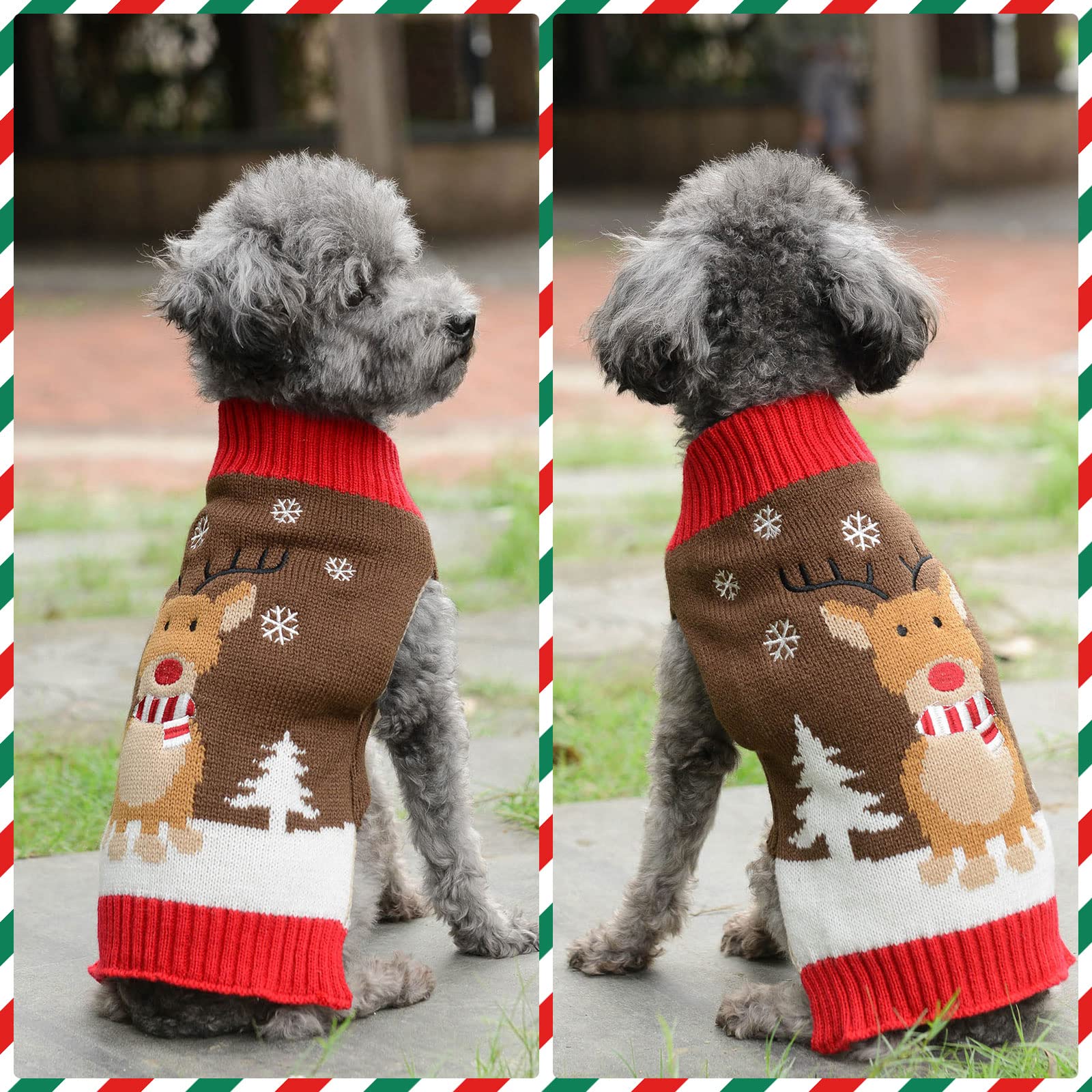 PETCARE Brown Reindeer Sweater chest detail adds playful holiday charm.