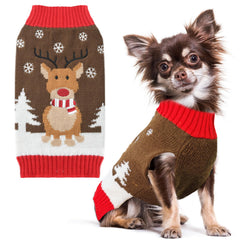 PETCARE Brown Reindeer Sweater front view for cozy festive warmth.