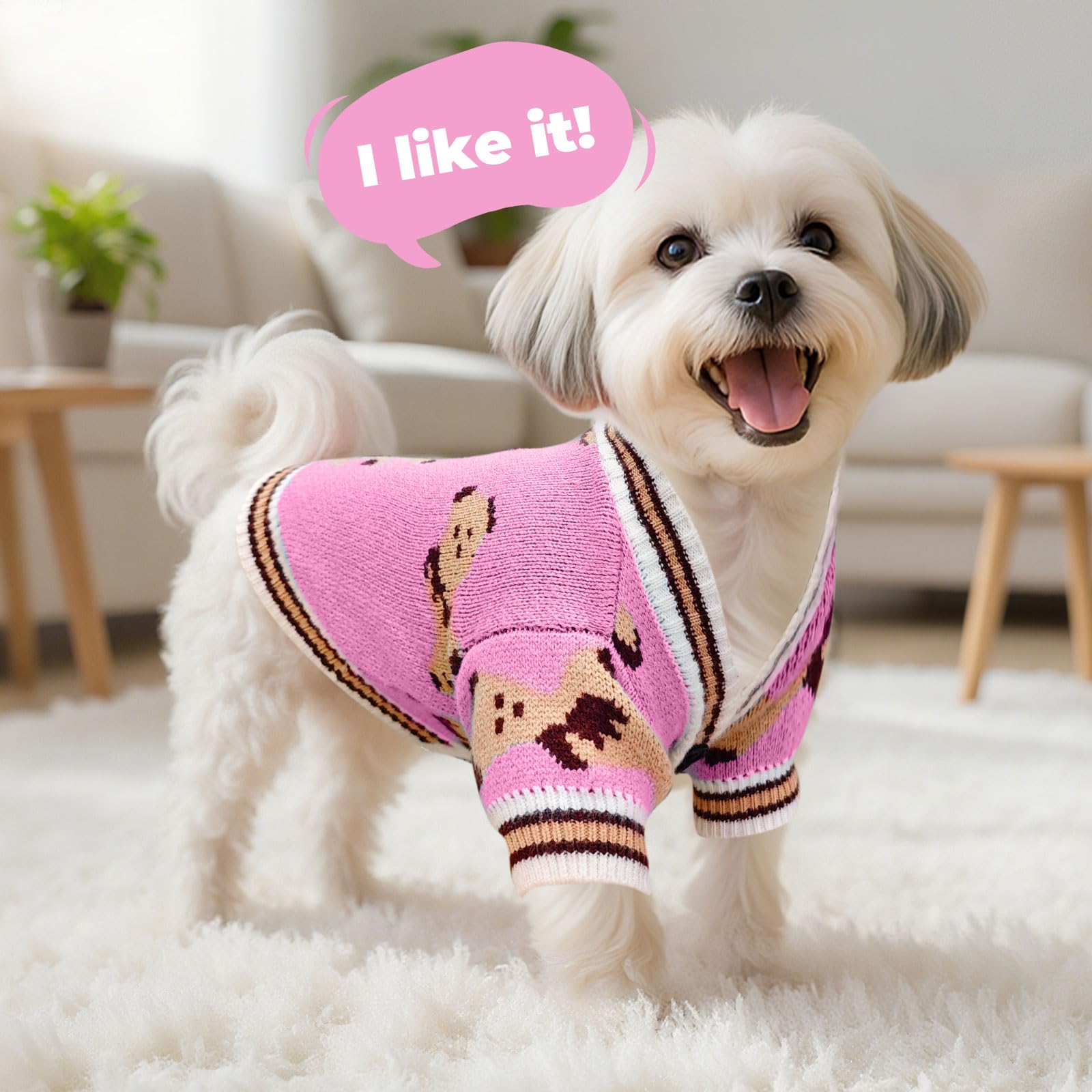 Petcare cardigan with button closure for quick wear.
