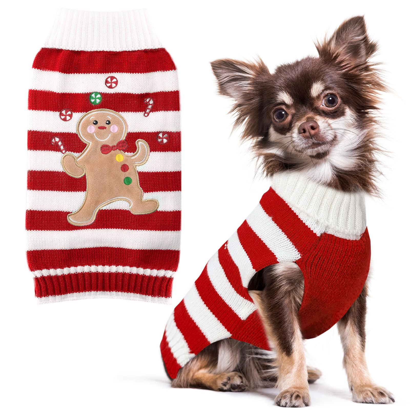 PETCARE Christmas dog sweater with red stripe and bear design for festive photos.