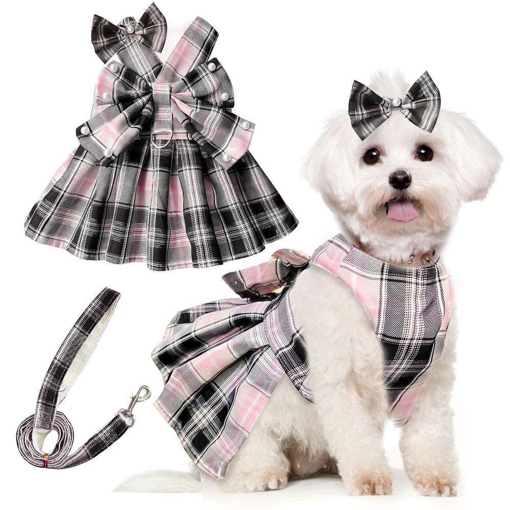 PETCARE cute dog dress plaid bow for small breeds enhances adorable photos
