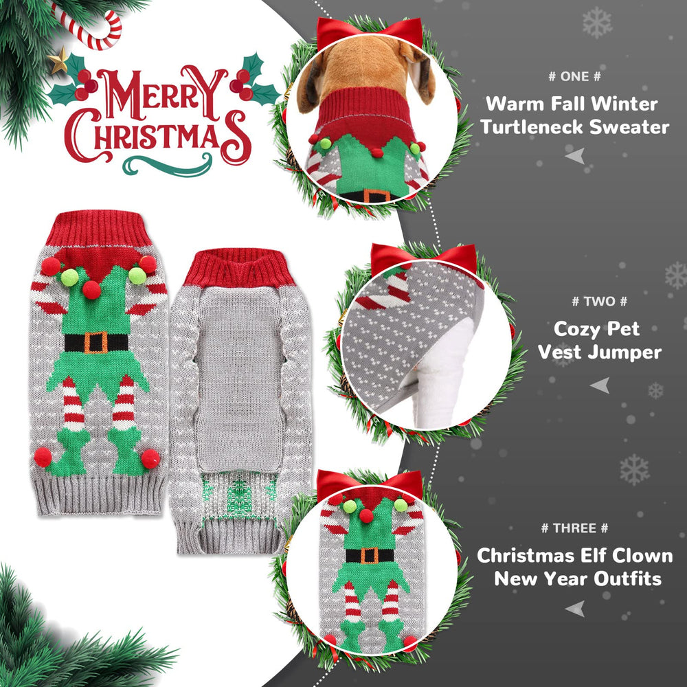 PETCARE dog christmas sweater festive elements show snowflakes and reindeer in detail.