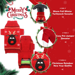 Petcare dog Christmas sweater with reindeer under tree scene for family photos