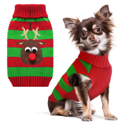 Petcare Dog Christmas Sweater with striped-reindeer pattern for festive photos