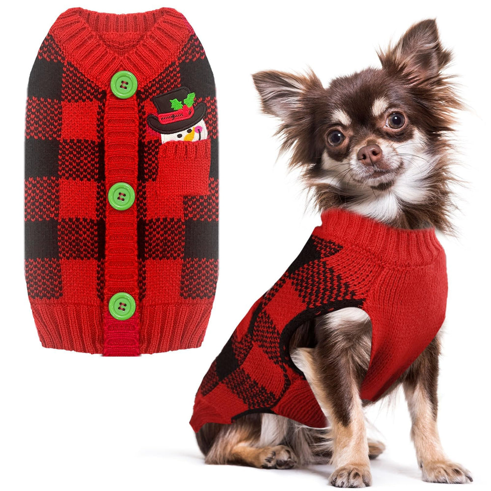 PETCARE Dog Christmas Sweater model wearing V-neck festive outfit for holiday photos.