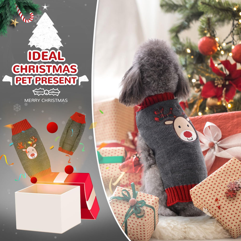 Petcare reindeer Christmas dog sweater gray holiday design detail highlighting motifs