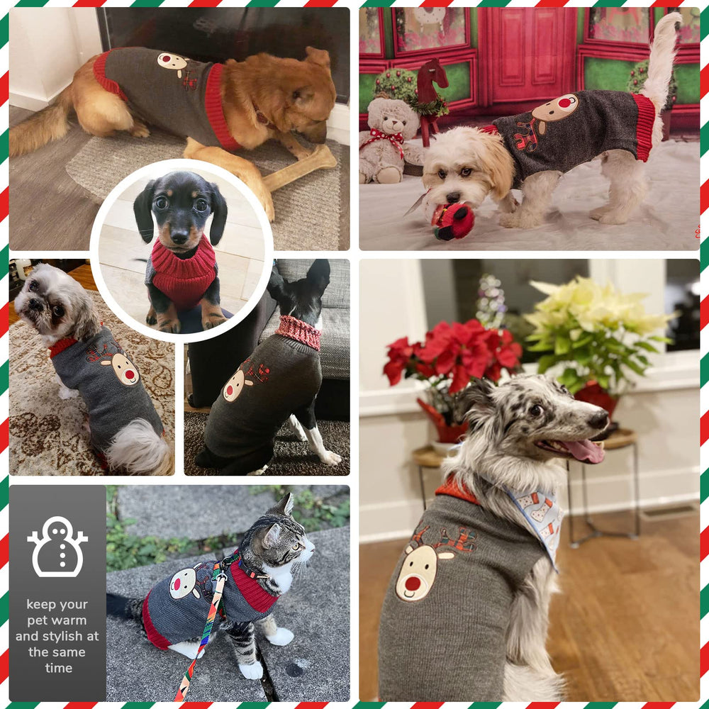 Petcare reindeer Christmas dog sweater gray back view for cosy winter wear