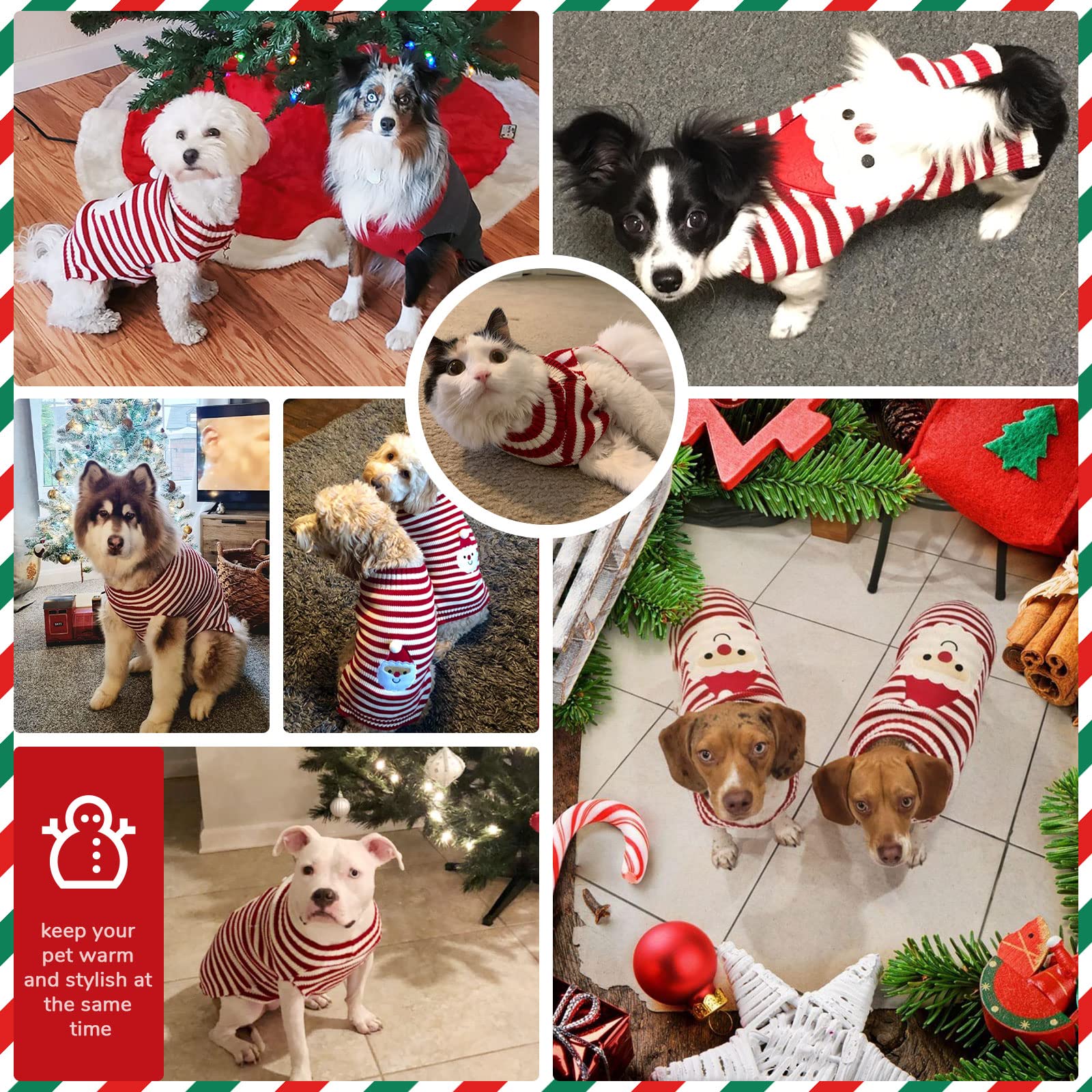 PETCARE Santa Dog Sweater back view with classic Christmas pattern.
