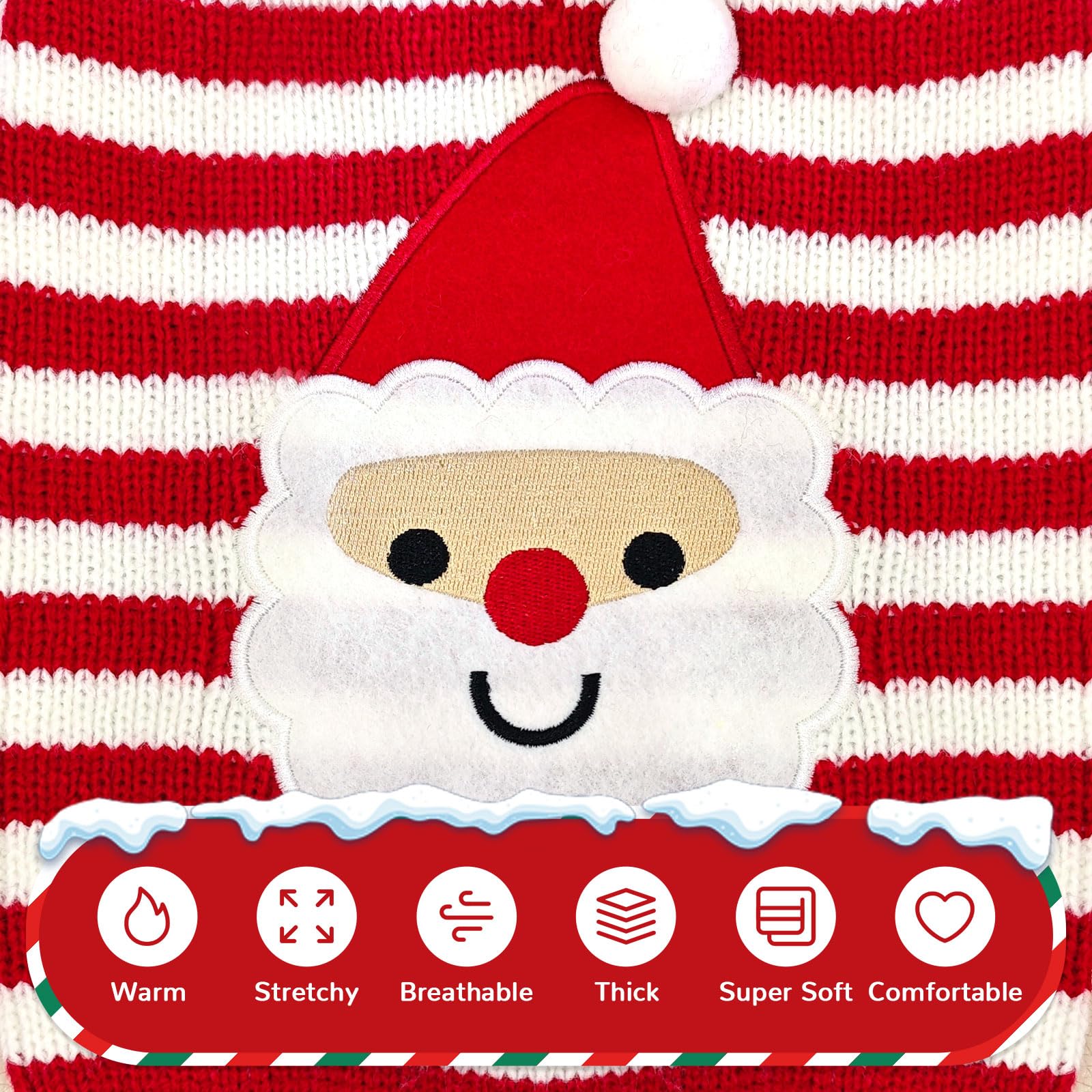 PETCARE Santa Dog Sweater chest details showing stretchy knit.
