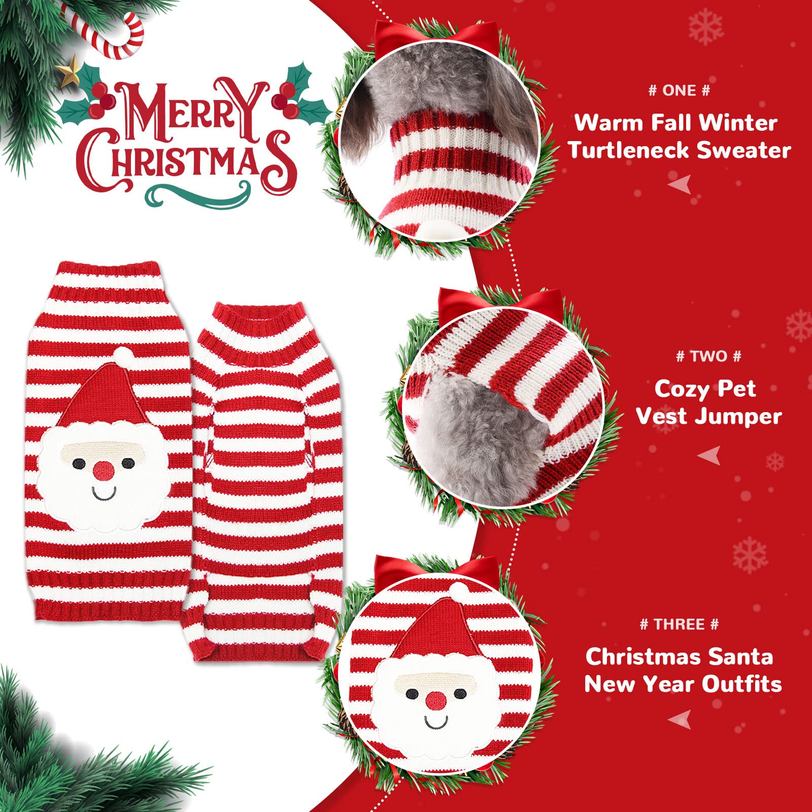 PETCARE Santa Dog Sweater closeup-knit texture highlighting soft fabric.