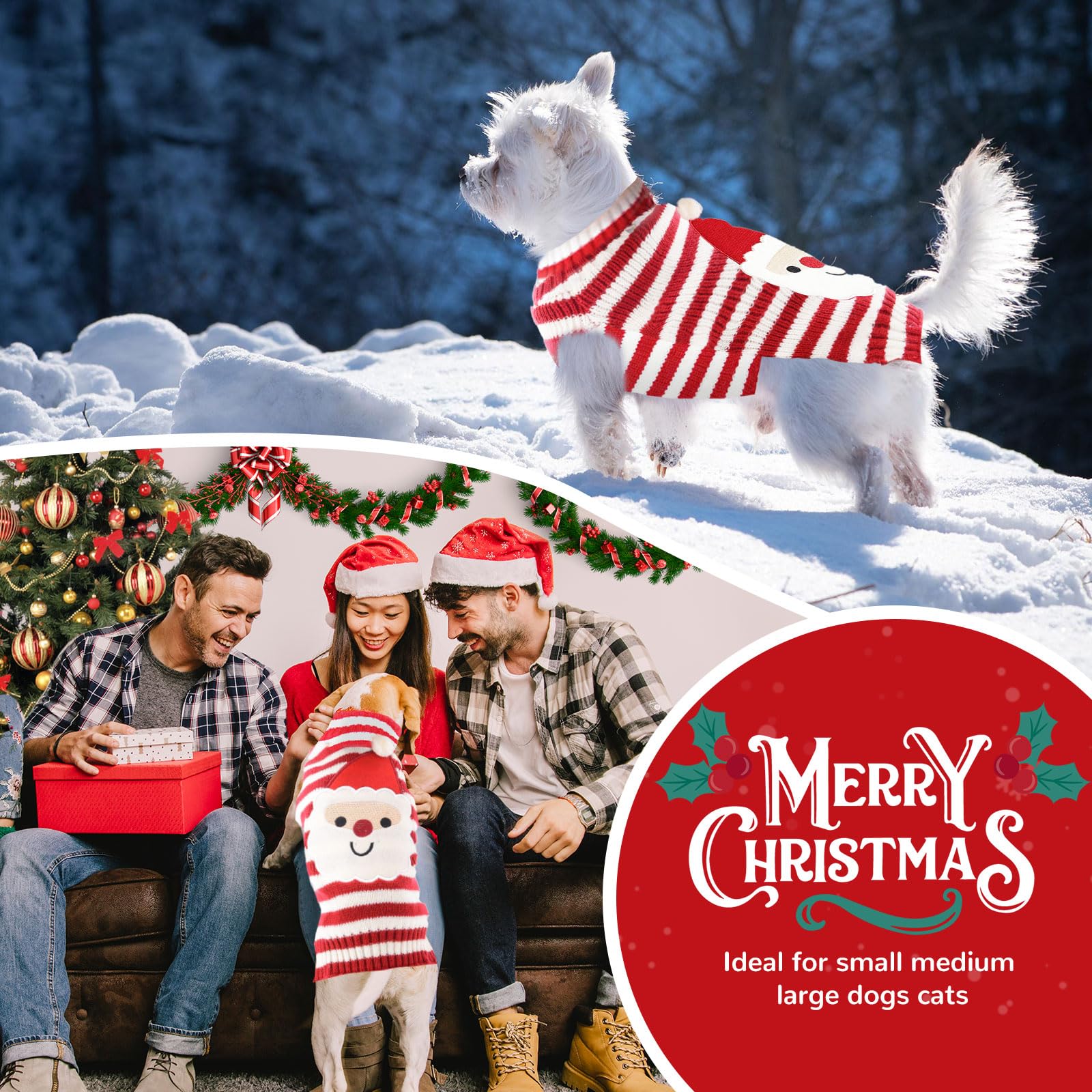 PETCARE Santa Dog Sweater side view showing striped knit and cozy fit.