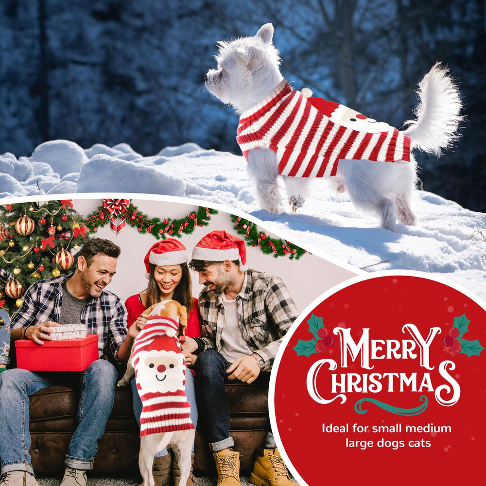 PETCARE Santa Dog Sweater side view showing striped knit and cozy fit.