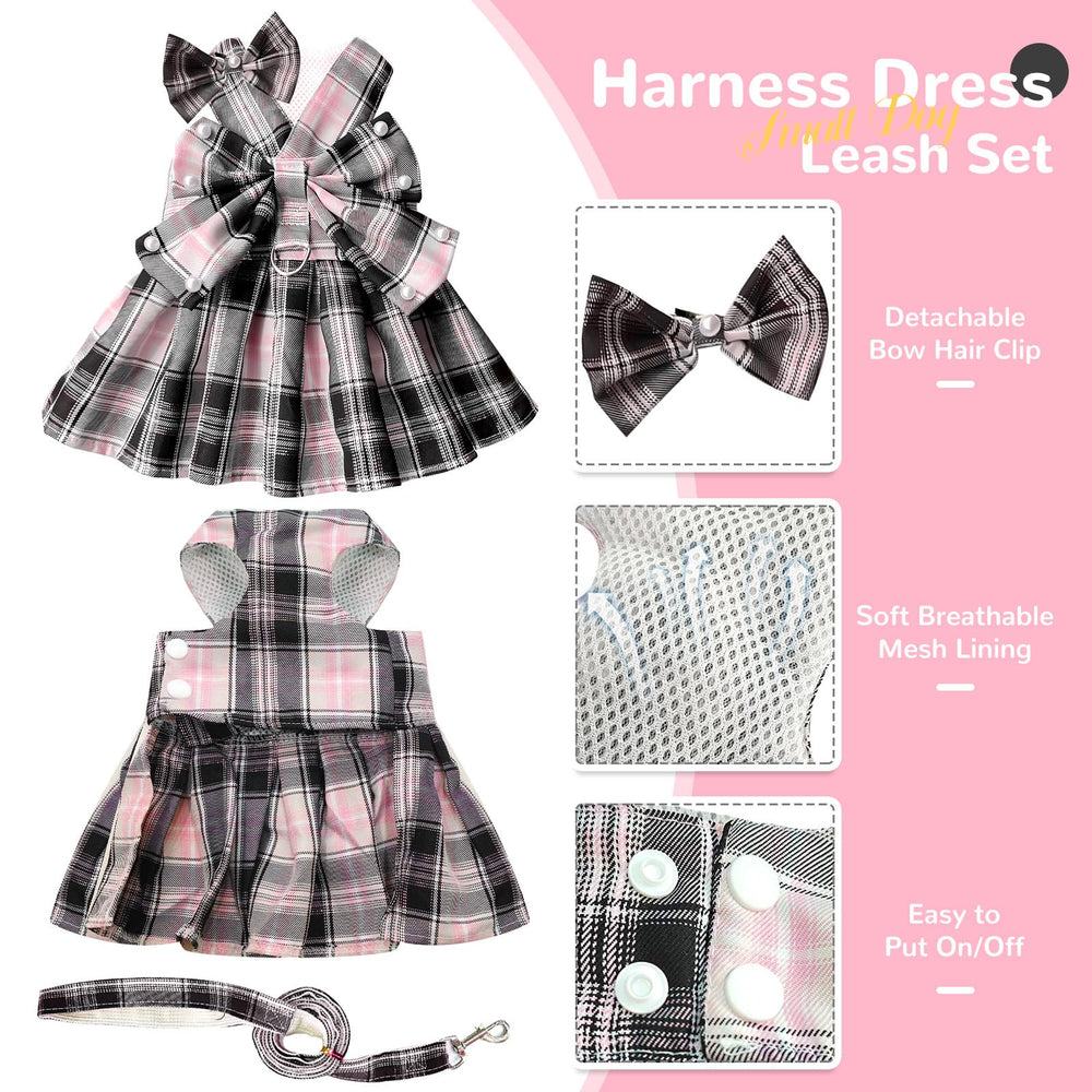 Petcare easy button closure plaid outfit designed for quick dressing on small breeds.