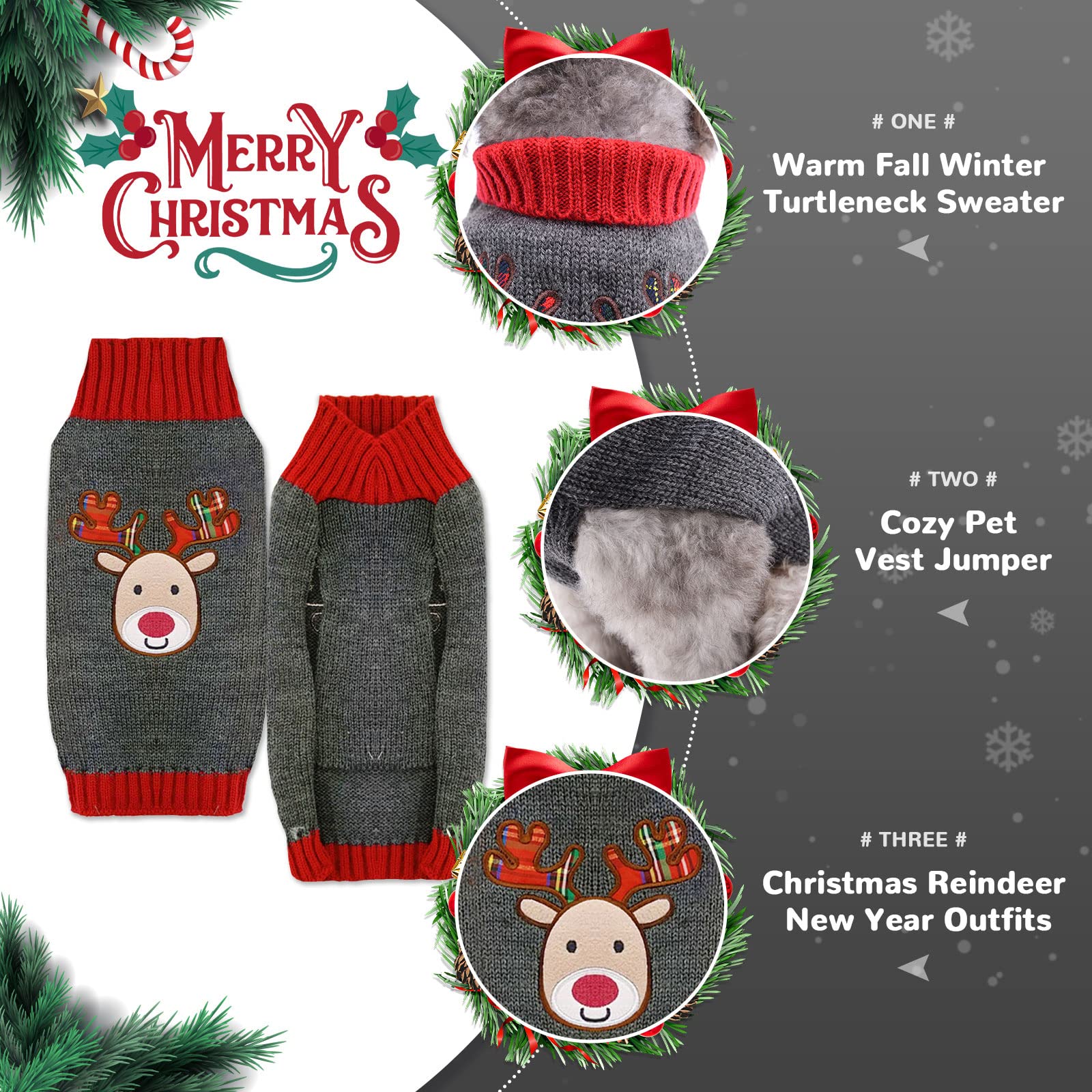 Petcare Snowflakes Christmas Tree Dog Sweater — classic pattern for photos.