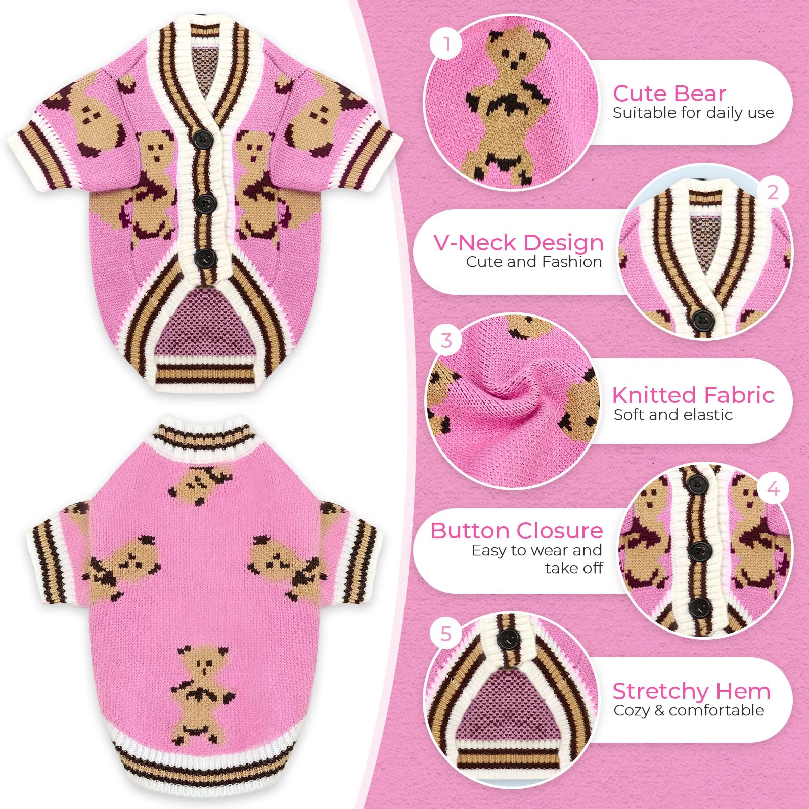 Petcare stylish winter coat with bear pattern for dogs and cats.