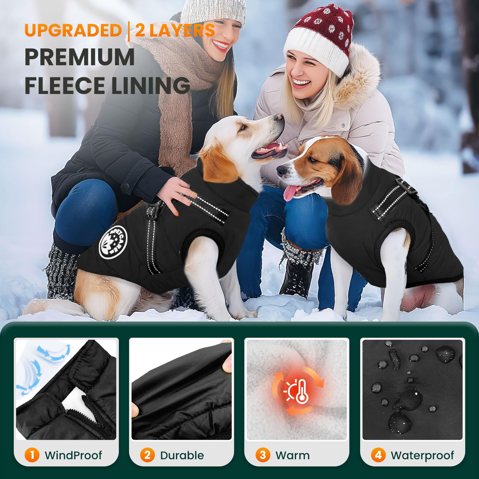 Petcare coat with reflective harness improves visibility at night