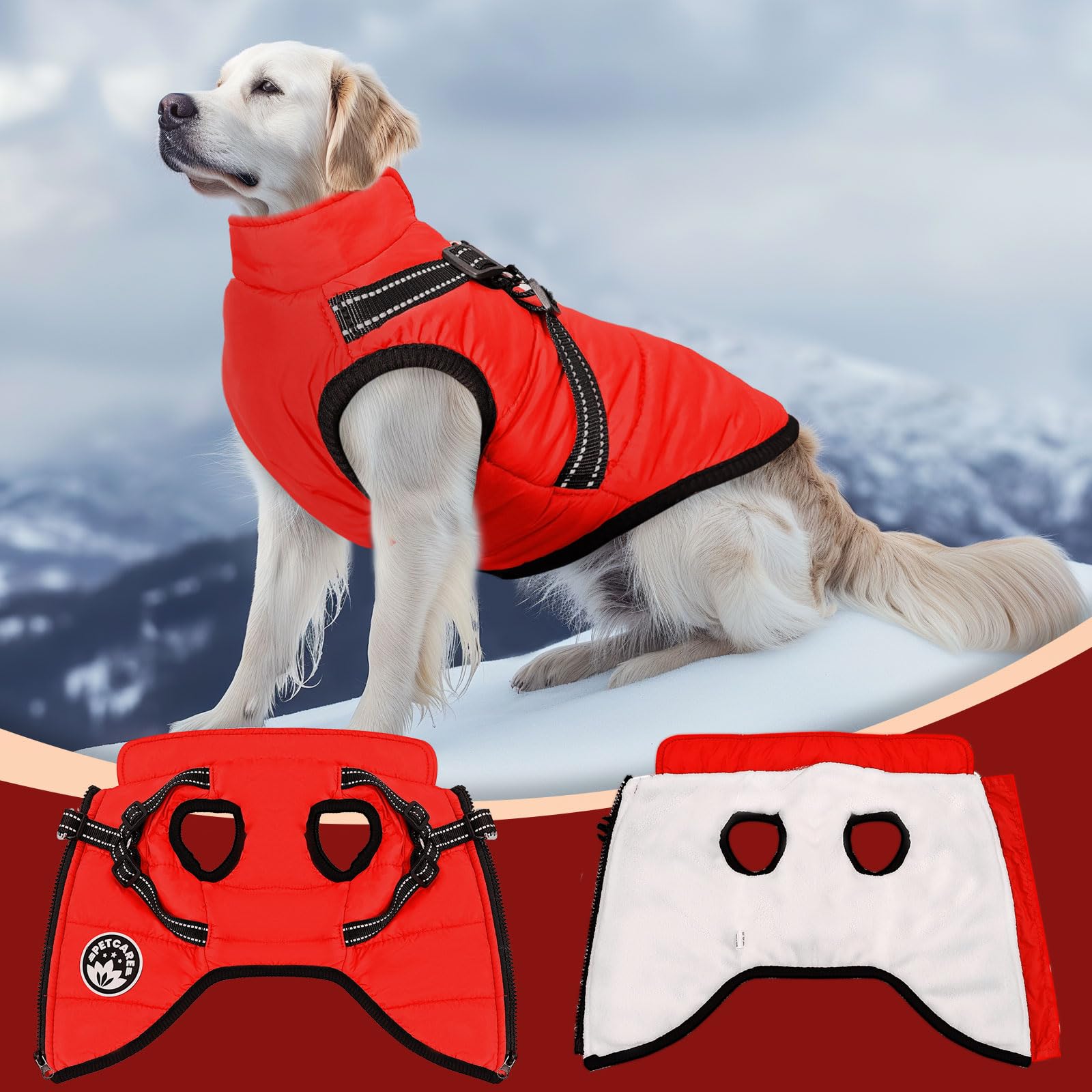Petcare coat step-in design with back zipper eases dressing.