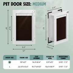 PETCOMING dog door interior view highlighting aluminum frame and easy installation.