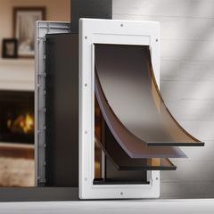 PETCOMING 3-flap wall-entry door demonstrates easy pet access and weather-ready performance.