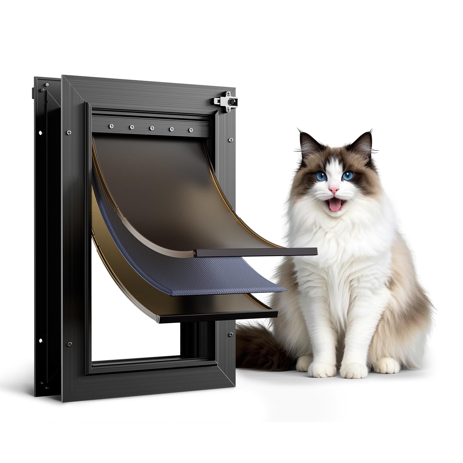 PETCOMING all-aluminum cat door front view showcases durable, weather-ready design.