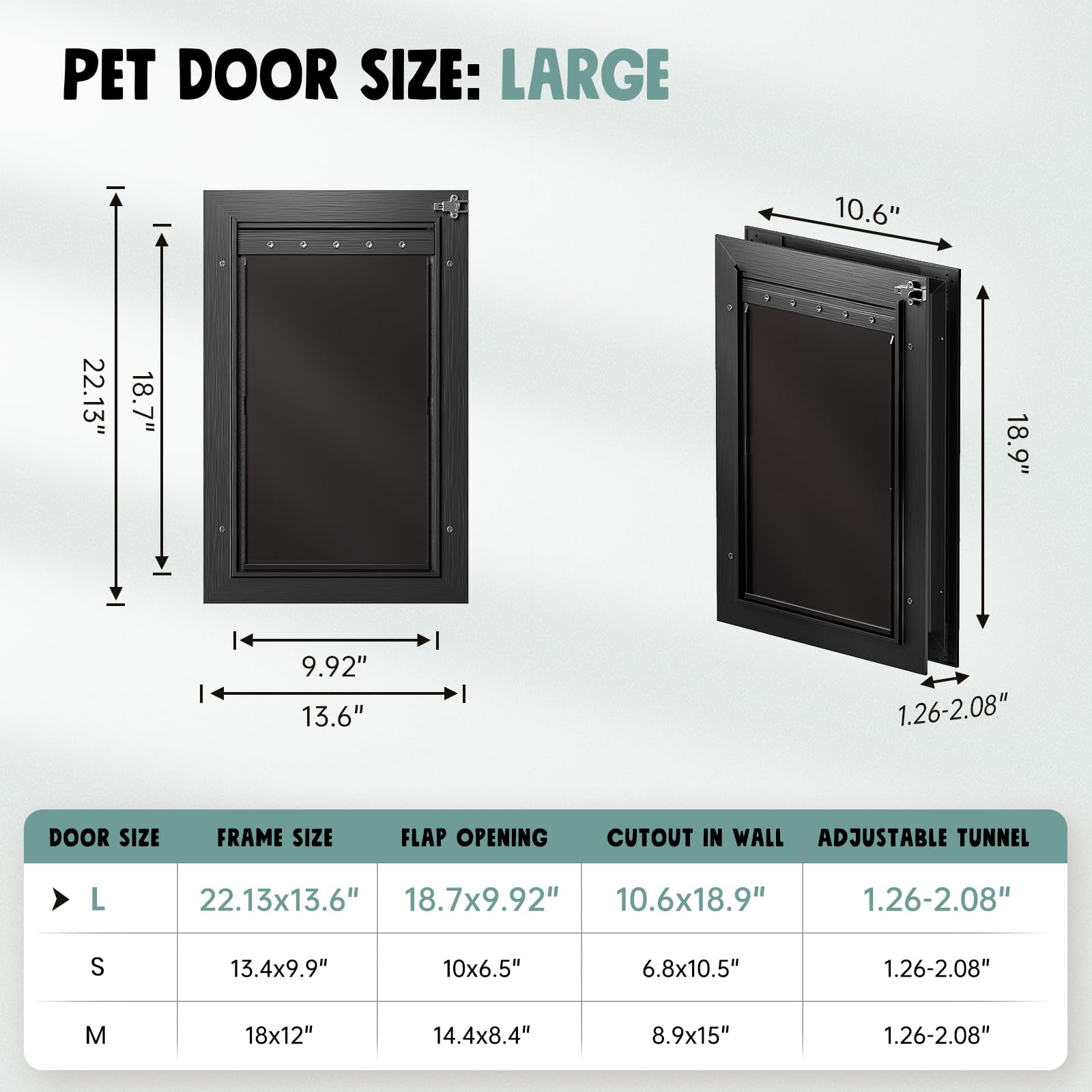 PETCOMING all-aluminum dog door outer frame emphasizes durability and corrosion resistance