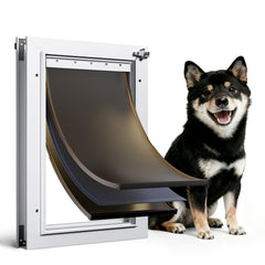 PETCOMING dog door frame white highlights rust-resistant aluminum for durability.
